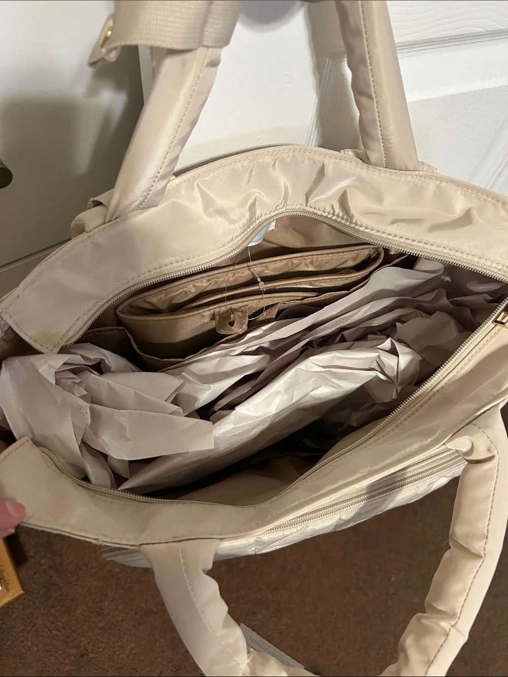 Cloud Island Quilted Diaper Backpack Tote - Cream